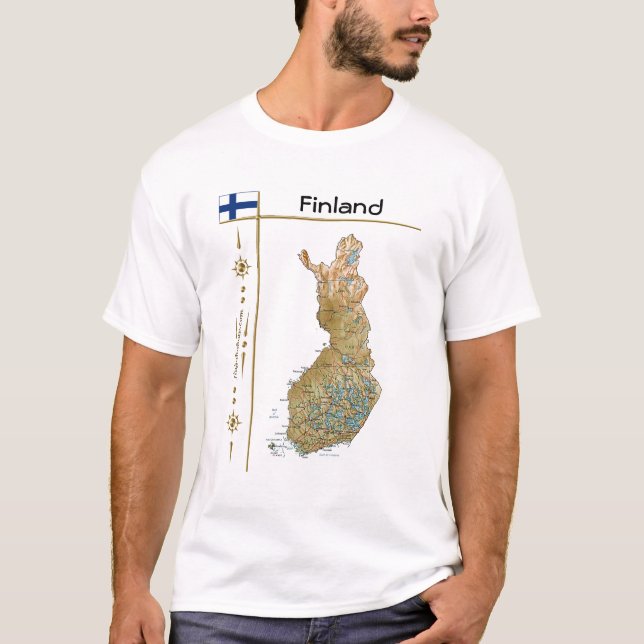 Finnland Karte + Flagge + T - Shirt (Vorderseite)