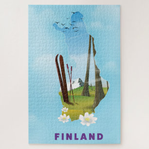 Finnland-Karte Illustriertes Reiseplakat