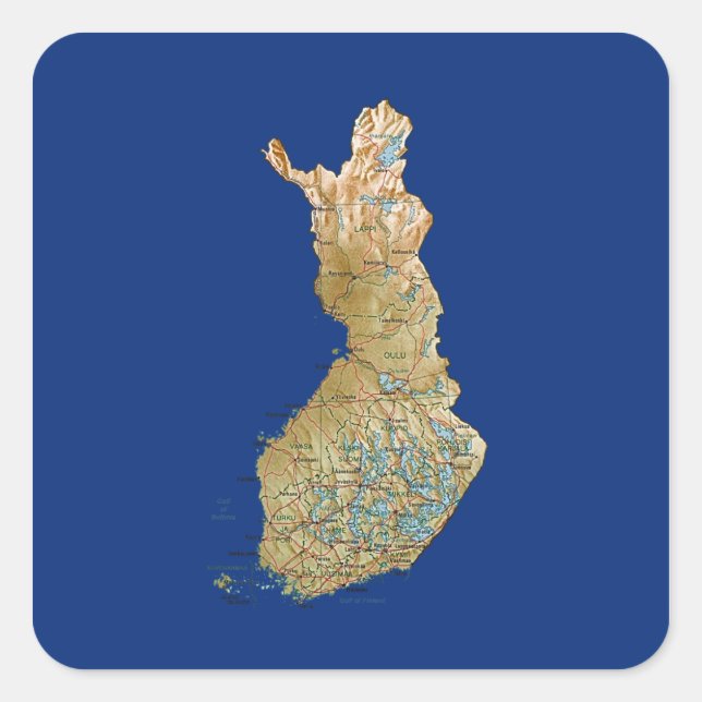 Finnland Kartenaufkleber Quadratischer Aufkleber (Vorderseite)