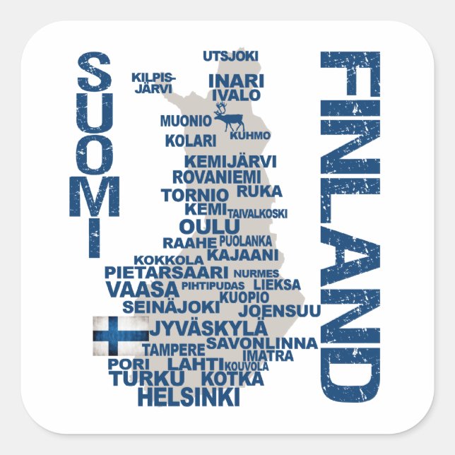 FINNLAND-KARTENaufkleber Quadratischer Aufkleber (Vorderseite)