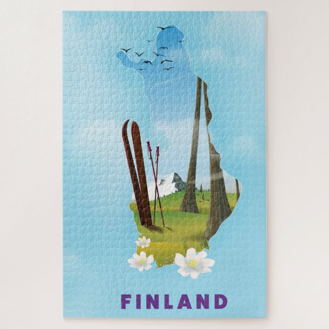 Finnland kartografiert Illustriertes Reiseplakat (Vertikal)