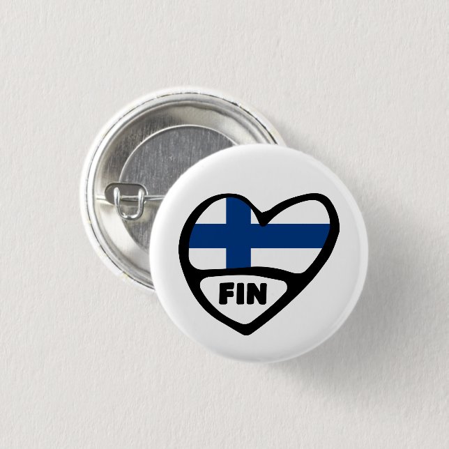 Finnland Ländercode Flaggen Herzstück Button Abzei (Vorne & Hinten)