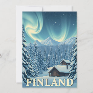 Finnland Nordlichter Winterhütte Flachkarte Feiertagskarte