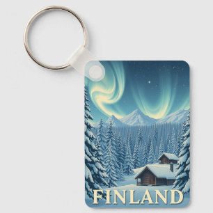 Finnland Nordlichter Winterhütte Schlüsselanhänger