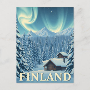 Finnland Nordlichter Winterkabine Postkarte