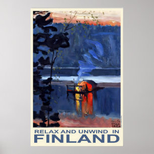 Finnland Reiseplakat Nordischer See Sonnenuntergan Poster