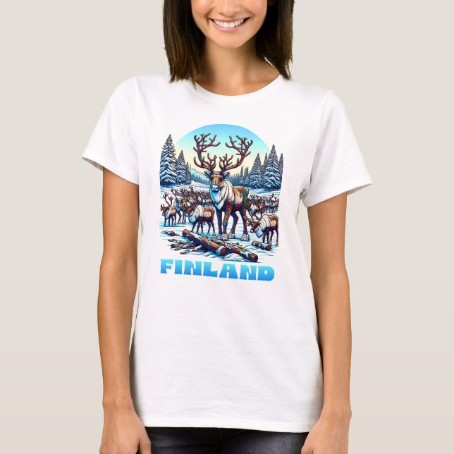Finnland Rentierbestand T-Shirt (Vorderseite)