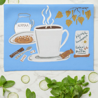 Finnland Schwarzer Kaffee Skandi Herbstillustratio Geschirrtuch