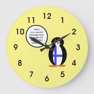Finnland Sprechende Frau Penguin Personalisiert Große Wanduhr