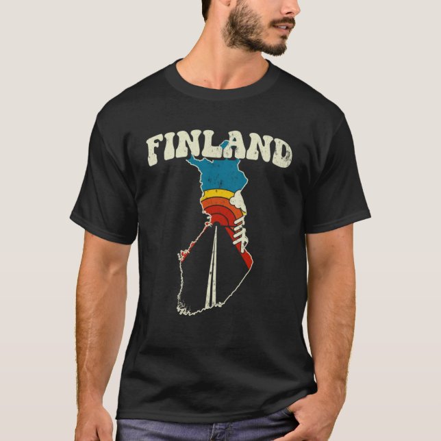 Finnland - Vintager finnischer LÄNDERRainbow Retro T-Shirt (Vorderseite)
