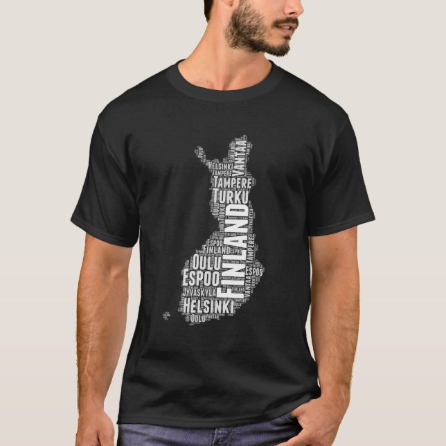 Finnland Word Cloud Country Map T-Shirt (Vorderseite)