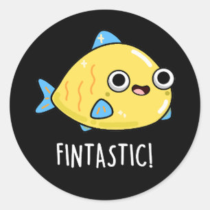 Fintastic Funny Fish Puff Dark BG Runder Aufkleber