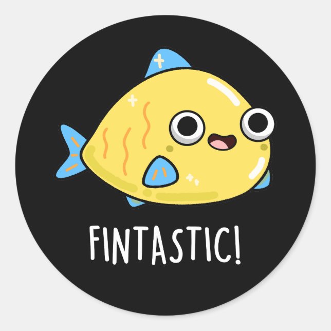 Fintastic Funny Fish Puff Dark BG Runder Aufkleber (Vorderseite)