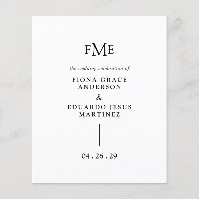 Fiona Black and White Bold Monogram Modern Wedding Flyer (Vorne)