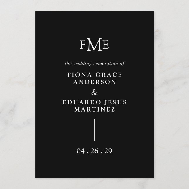 Fiona Black Bold Monogram Modern Wedding Programm (Vorderseite)