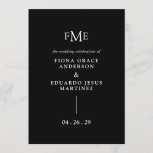 Fiona Black Bold Monogram Moderne Hochzeit Programm