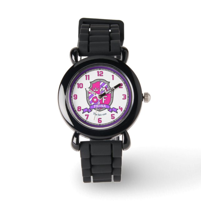 Fiona Girls Name bedeutet Buchstaben F unicorn pin Armbanduhr (Vorderseite)