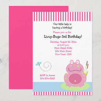 Fiona the Pink Pond Frog Girl Birthday Einladung