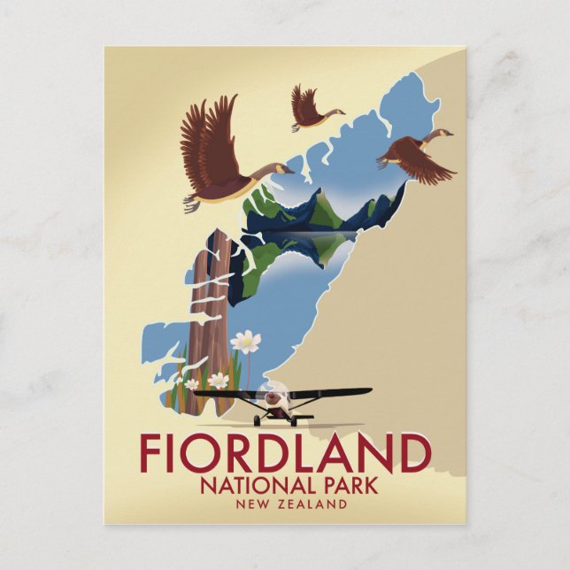Fiordland Nationalpark Neuseeland Reiseplakat Postkarte (Vorderseite)
