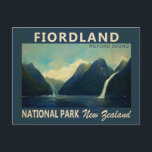 Fiordland Nationalpark Neuseeland Wasserfarbe Postkarte<br><div class="desc">Fiordland Vektor Aquarellkunst Design. Der Park ist bekannt für die Gletscherförder von Doubtful und Milford.</div>