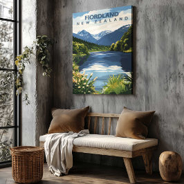 Fiordland New Zealand Travel Poster Canvas Art Leinwanddruck