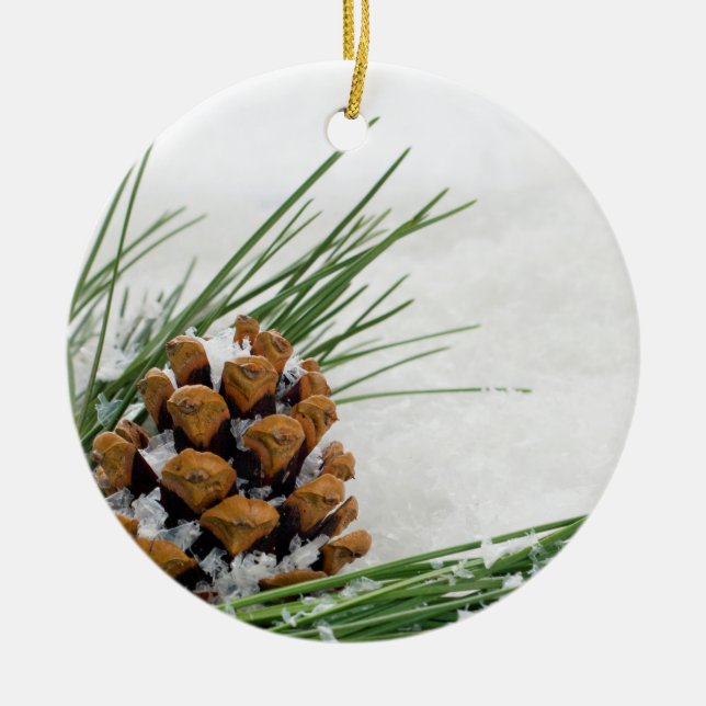 Fir Cone mit Schneeflocken Runde Weihnachtsschmuck (Vorne)