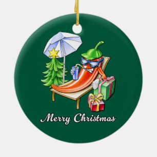 Fir Green Round Frohe Weihnachten Chili Keramik Ornament