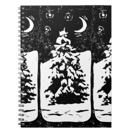 Fir Tree in Snowy Landscape Lino Print Notebook Notizblock