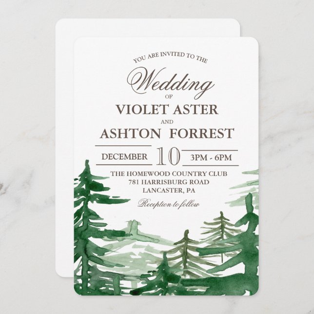Fir Tree Rustic Wedding Einladung (Vorne/Hinten)