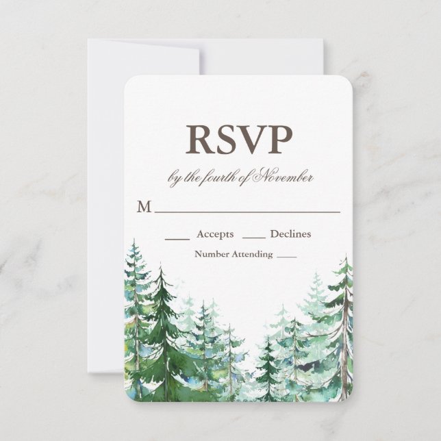 Fir Tree Rustic Wedding RSVP Karte (Vorderseite)