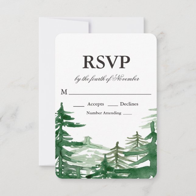 Fir Tree Rustic Wedding RSVP Karte (Vorderseite)