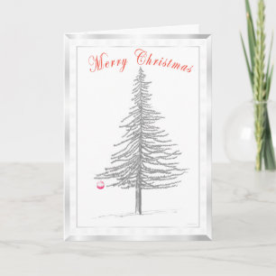Fir Tree Sketch with Silver Snowflake Border Feiertagskarte