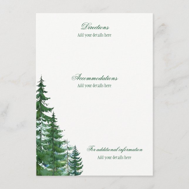 Fir Tree Wedding Details Karten (Vorderseite)