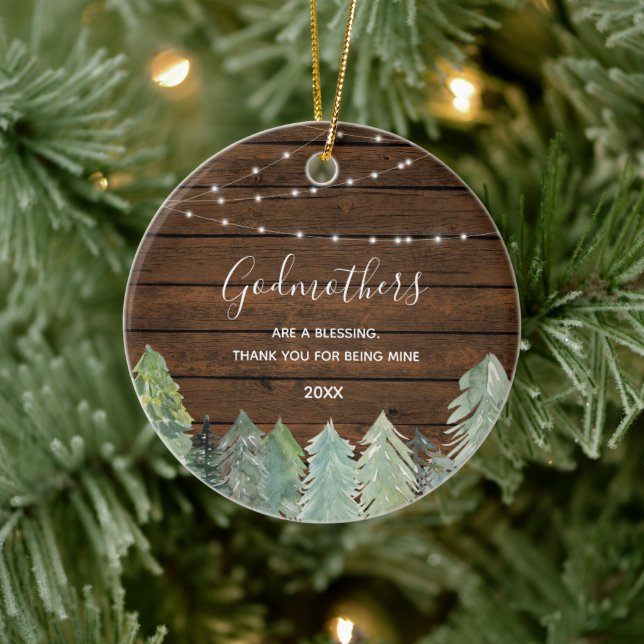 Fir Trees Winter Forest Woodland Godeltern Keramik Ornament (Baum)