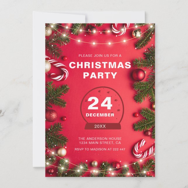 Fir Twigs And Christmas Lights Christmas  Einladung (Vorderseite)