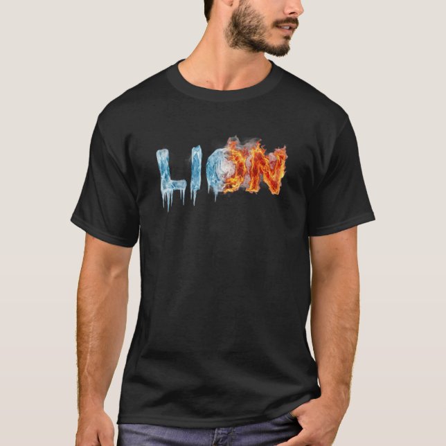 Fire and Ice LION Elemental Typography Art T-Shirt (Vorderseite)