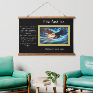 Fire and Ice Majestic Eagle Grasping Prey Wandteppich Mit Holzrahmen