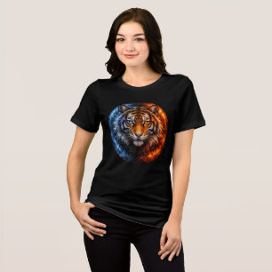 Fire and Ice Tiger – Elemental Fantasy Art Tri-Blend Shirt