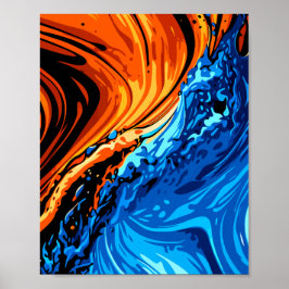 Fire and Water Abstract Fusion Poster