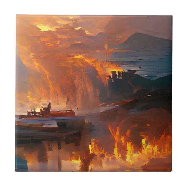 Fire and Water Digital Art Fantasy World Fliese (Vorderseite)