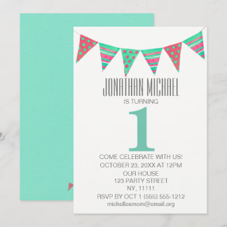 Fire Birthday Green Red Bunting Einladung