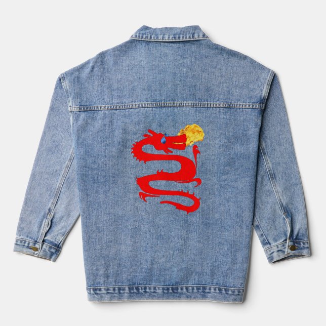 Fire Breaament Red Dragon Fantasy Womens Jeansjacke (Rückseite)