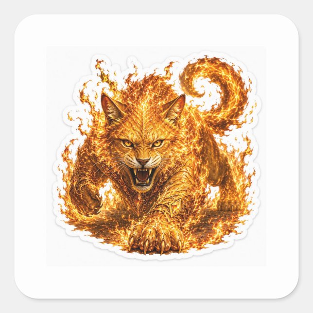 Fire Cat Fantasy Sticker (Vorderseite)