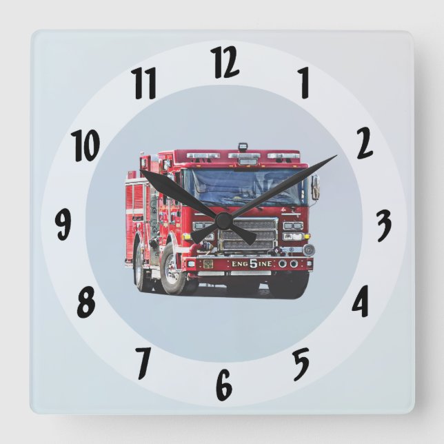 Fire Engine Turning the Corner Quadratische Wanduhr (Vorderseite)