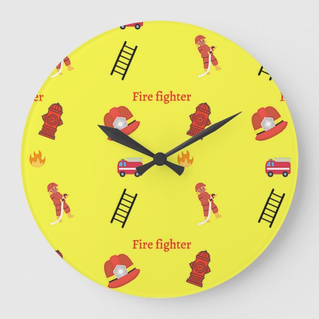 Fire fighter job pattern on yellow große wanduhr (Vorderseite)
