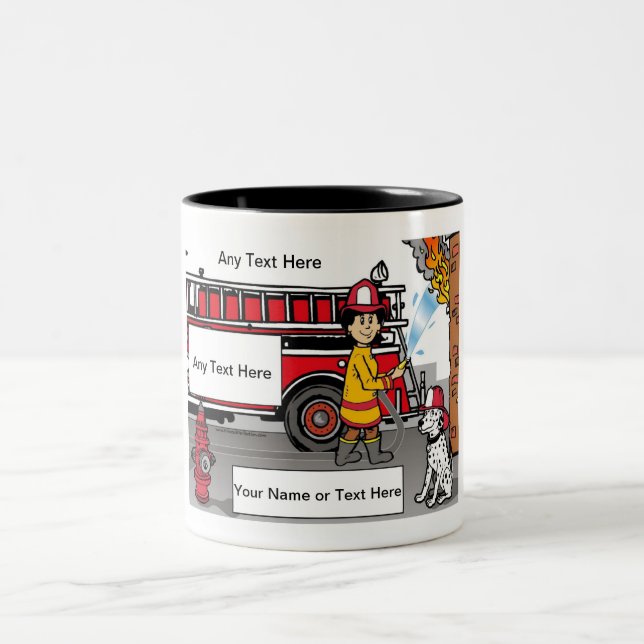 Fire Fighter - Male Cartoon by PrintedPerfection Zweifarbige Tasse (Mittel)