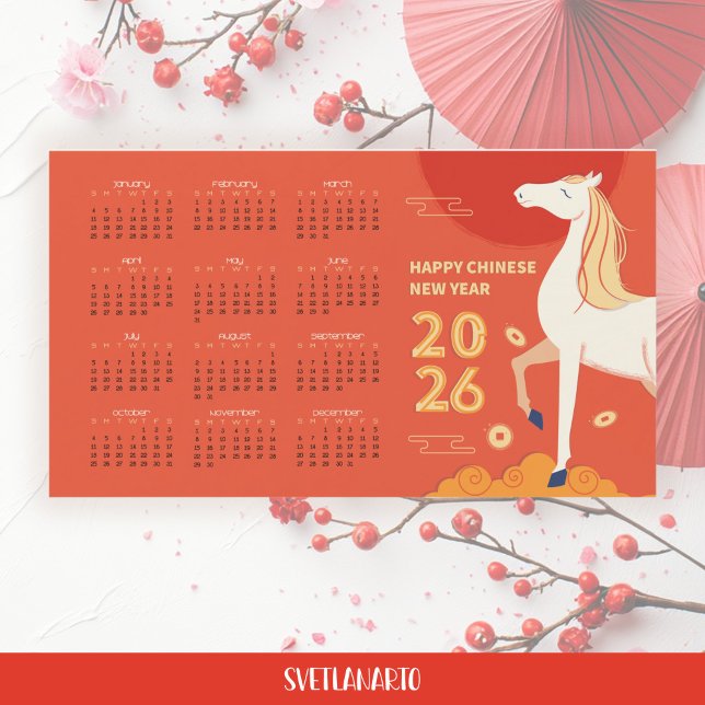Fire Horse 2026 Chinese New Year Magnetic Calendar Magnetkarte (Frontal view)
