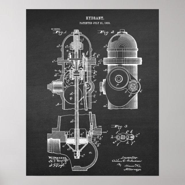 Fire Hydrant Blueprint Patent Art Nr. 6 Poster (Vorne)
