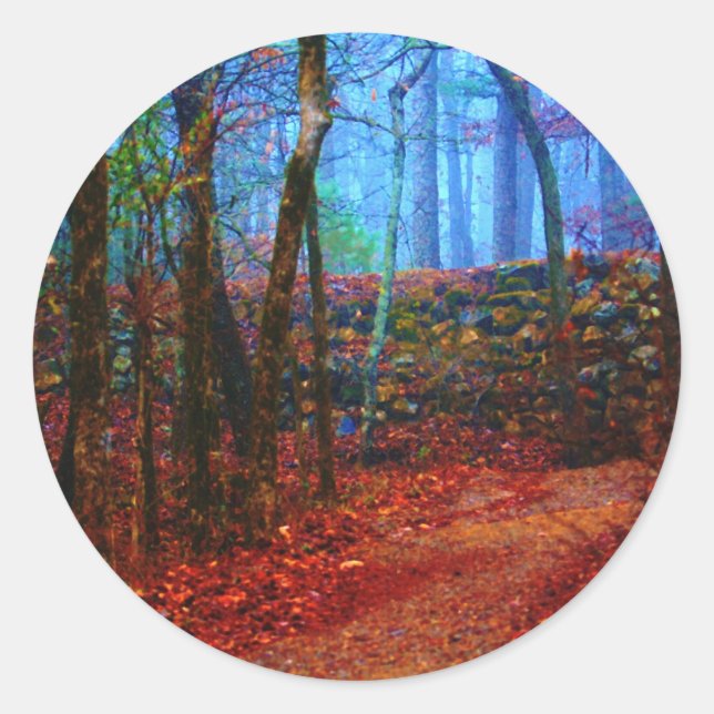 Fire & Ice Forest Oil Painting Geschenke Bekleidun Runder Aufkleber (Vorderseite)