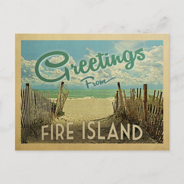 Fire Island Beach Vintage Travel Postkarte (Vorderseite)